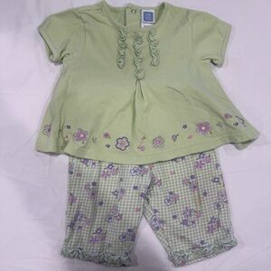 Y2K Little Me Green and Purple Floral & Gingham Pants Set Size 9 Months